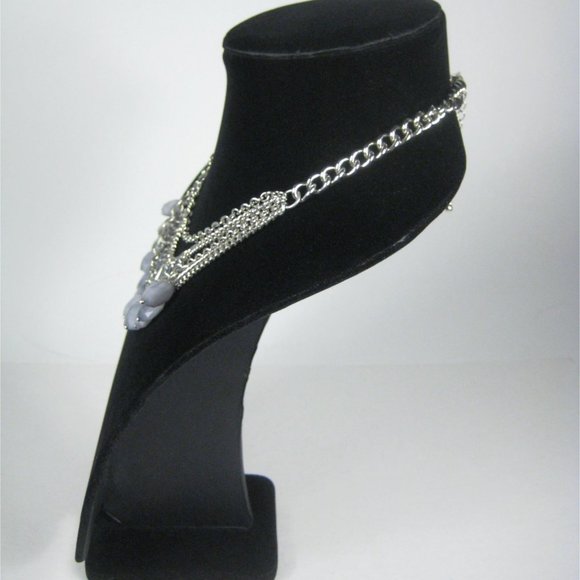 Silvertone Chain Necklace 18 Inch Multi Strand Bib Cluster Beaded Statement - Picture 4 of 8